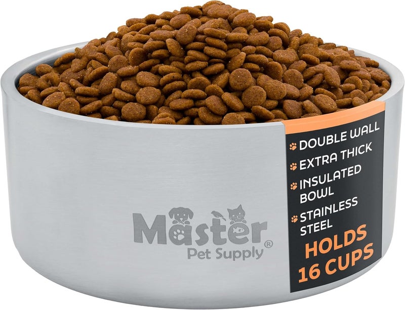 Master Pet Supply Stainless Steel Dog Bowls - 128 oz, Heavy Duty - Stainless Steel, Double Wall Extra-Thick Insulated, Non-Slip Pet Water Bowl for Dogs, Cats & Pets, Anti Rust Metal, Dish Washer Safe - Image 1
